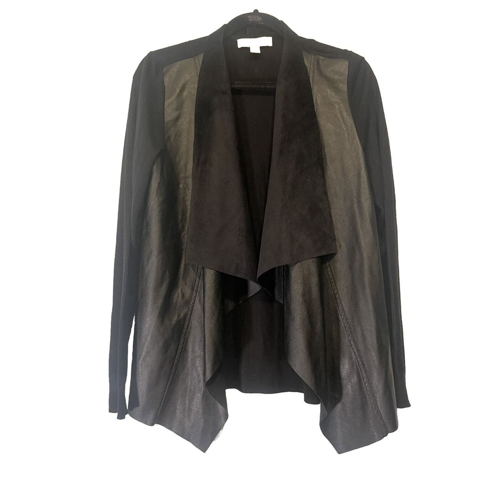 Michael Kors faux leather drape front sweater in black size Large